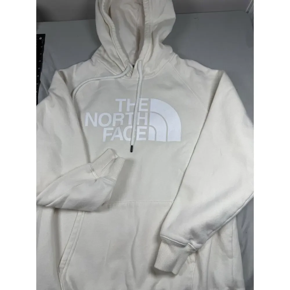 The North Face Hoodie Men’s Large Cream Pullover Sweatshirt Logo Fleece